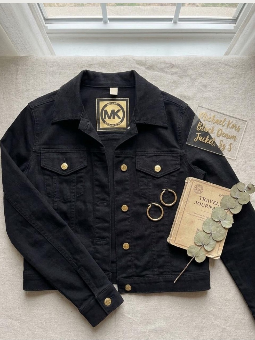 Michael Kors Black Denim Jacket with Gold-Tone Buttons